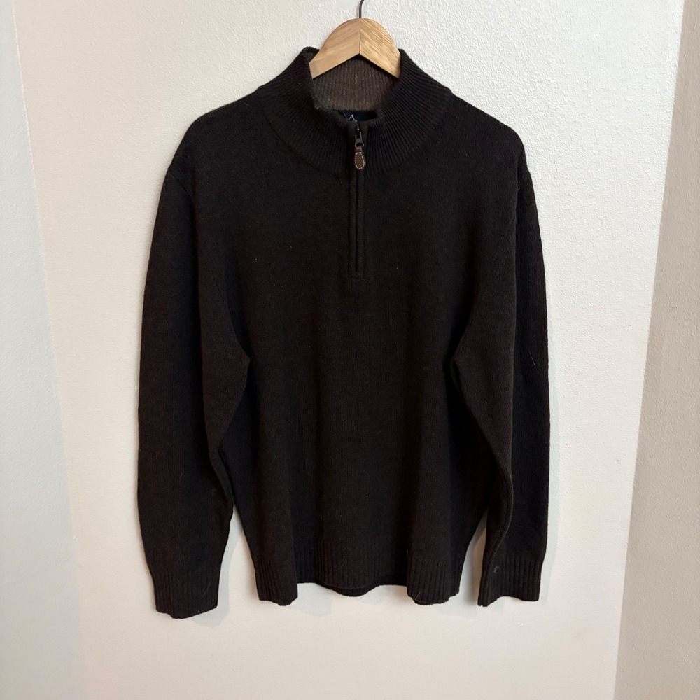 Jos. A. Bank Sweater Large Brown Quarter Zip Lambswool Pullover Classic Mens